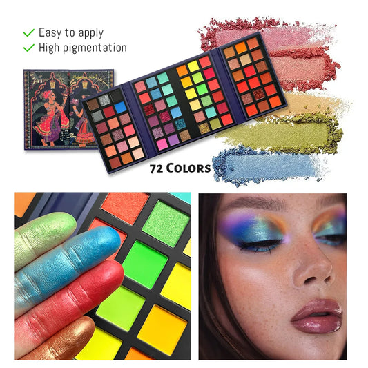 72 Colors Glitter Eyeshadow Palette Matte Waterproof Long Lasting Pressed Powder Cosmetics Kit Fashion Women Eye MakeUp Pallet