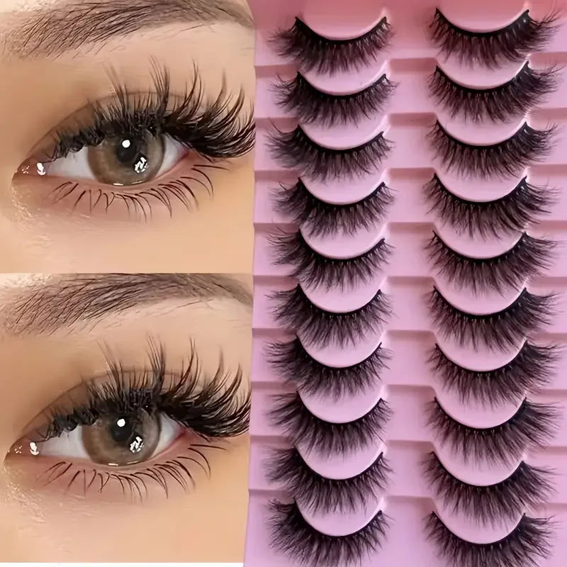 False Eyelashes Russian Strip Lashes Extension D-Curl Faux Mink Lashes 3D Effect False Eyelashes 10 Pairs