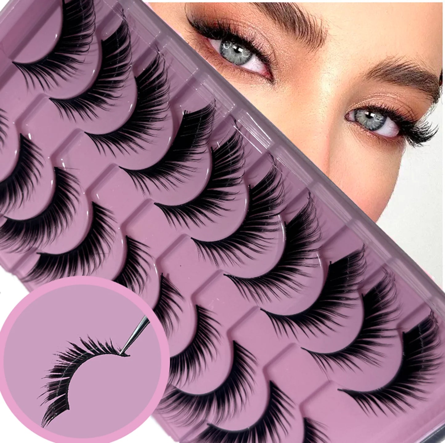 False Eyelashes Russian Strip Lashes Extension D-Curl Faux Mink Lashes 3D Effect False Eyelashes 10 Pairs
