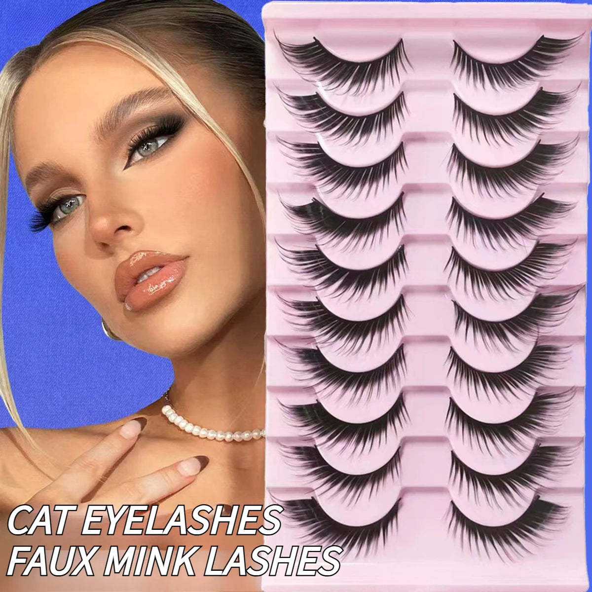False Eyelashes Russian Strip Lashes Extension D-Curl Faux Mink Lashes 3D Effect False Eyelashes 10 Pairs