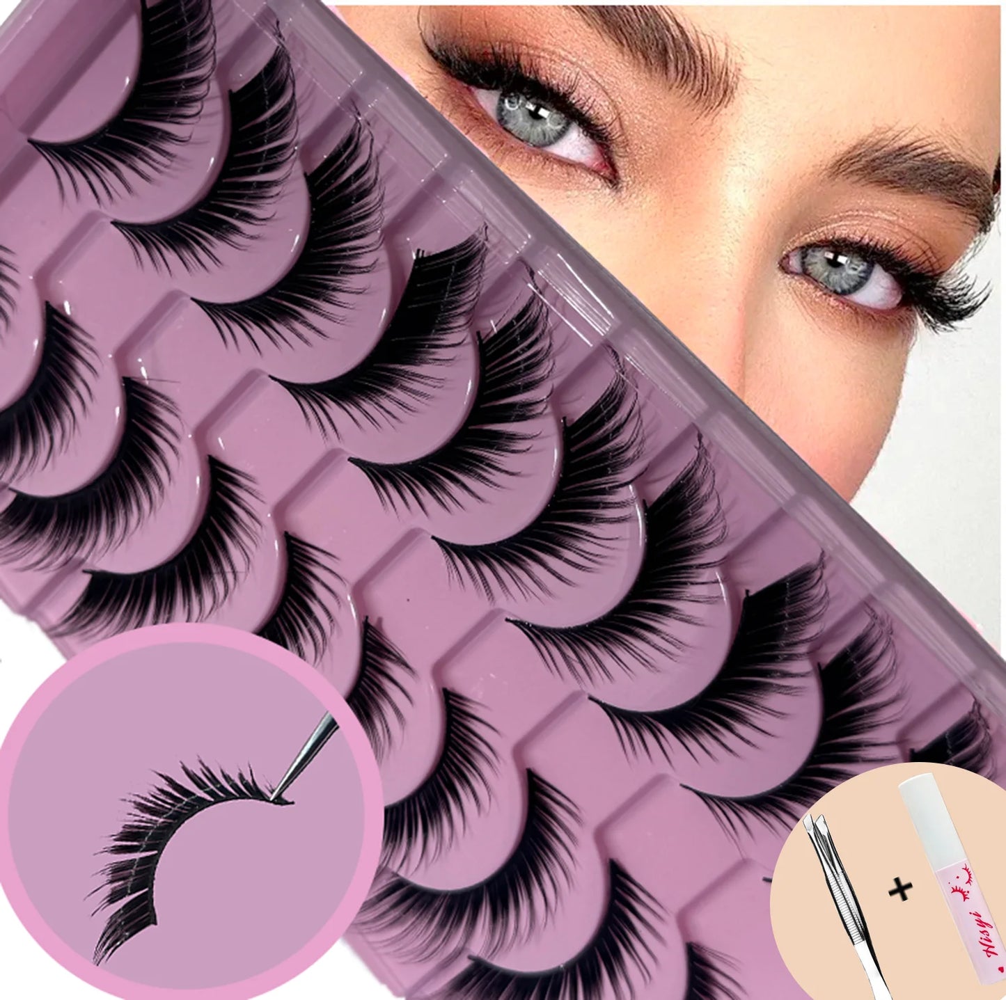 False Eyelashes Russian Strip Lashes Extension D-Curl Faux Mink Lashes 3D Effect False Eyelashes 10 Pairs