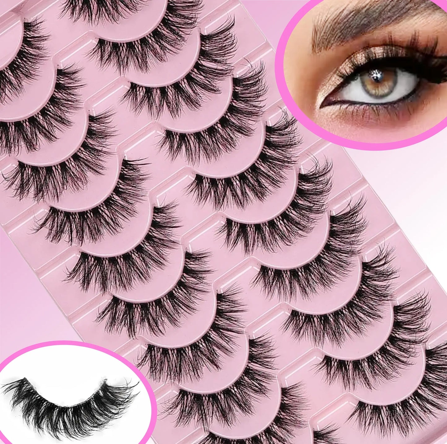 False Eyelashes Russian Strip Lashes Extension D-Curl Faux Mink Lashes 3D Effect False Eyelashes 10 Pairs