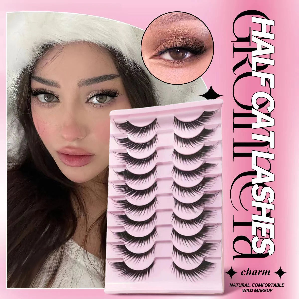 False Eyelashes Russian Strip Lashes Extension D-Curl Faux Mink Lashes 3D Effect False Eyelashes 10 Pairs