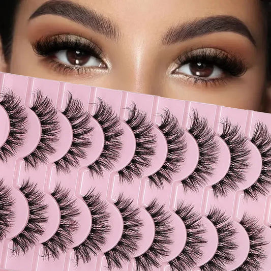 False Eyelashes Russian Strip Lashes Extension D-Curl Faux Mink Lashes 3D Effect False Eyelashes 10 Pairs