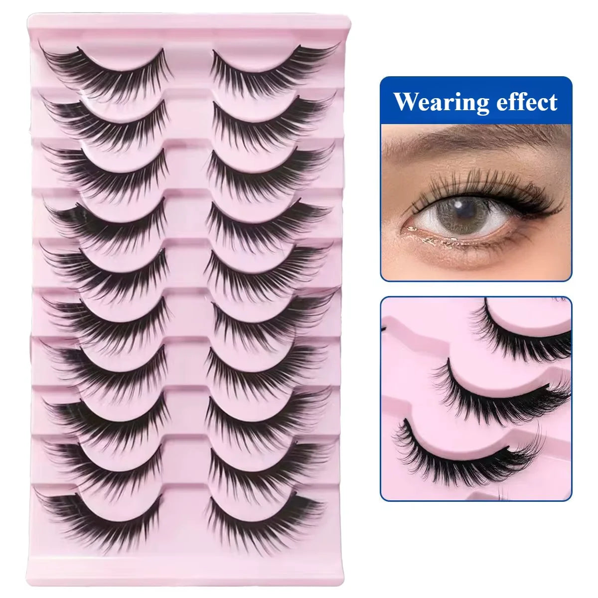 False Eyelashes Russian Strip Lashes Extension D-Curl Faux Mink Lashes 3D Effect False Eyelashes 10 Pairs