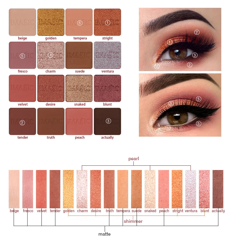 IMAGIC Eyeshadow Palette Matte Make Up Palette Highlight Blus Shimmer Pearlescent Waterproof  Eye shadow Powder And Body Paint