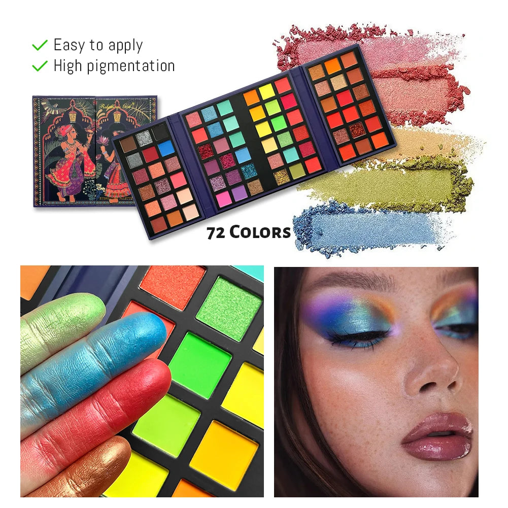 72 Colors Glitter Eyeshadow Palette Matte Waterproof Long Lasting Pressed Powder Cosmetics Kit Fashion Women Eye MakeUp Pallet