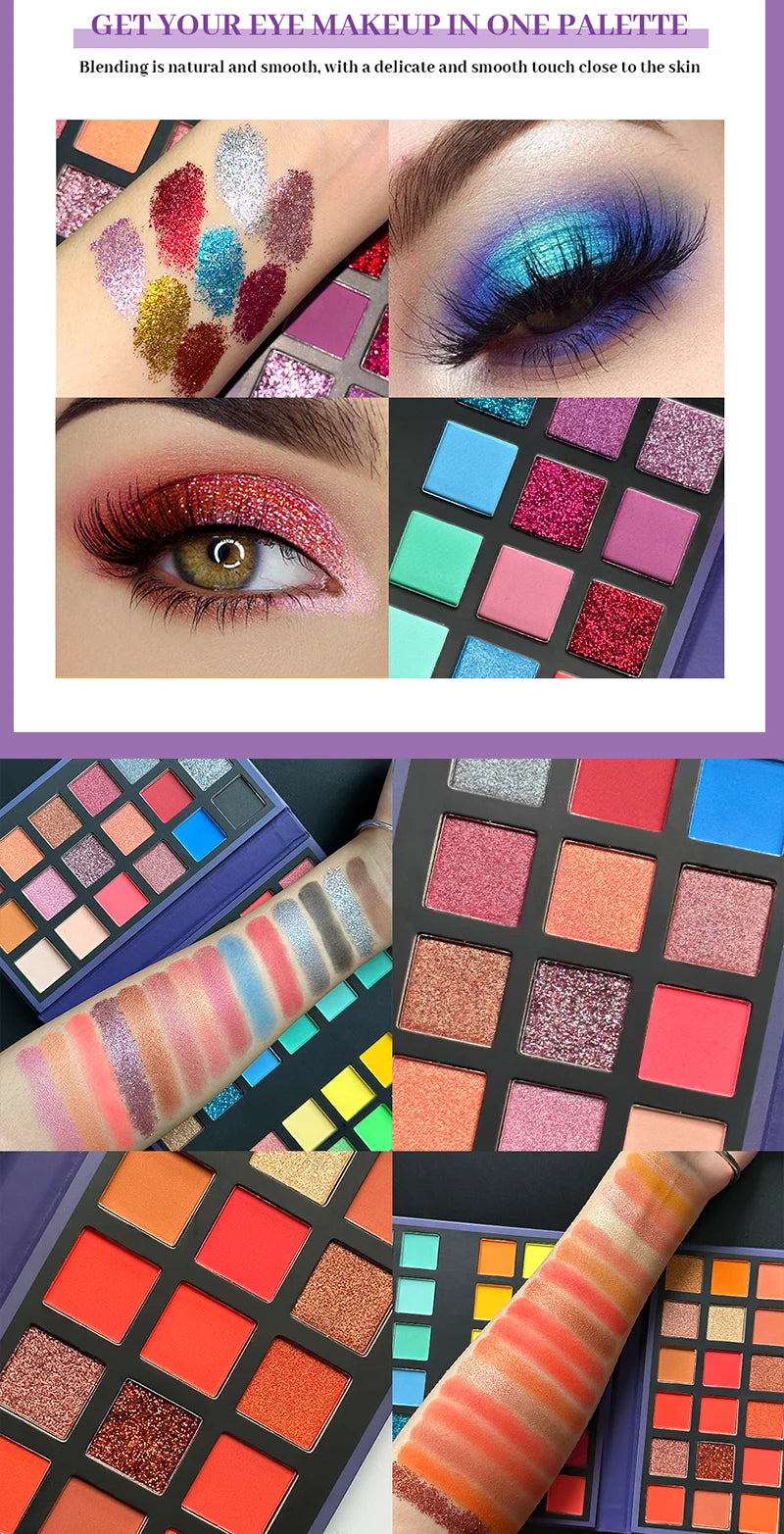 72 Colors Glitter Eyeshadow Palette Matte Waterproof Long Lasting Pressed Powder Cosmetics Kit Fashion Women Eye MakeUp Pallet