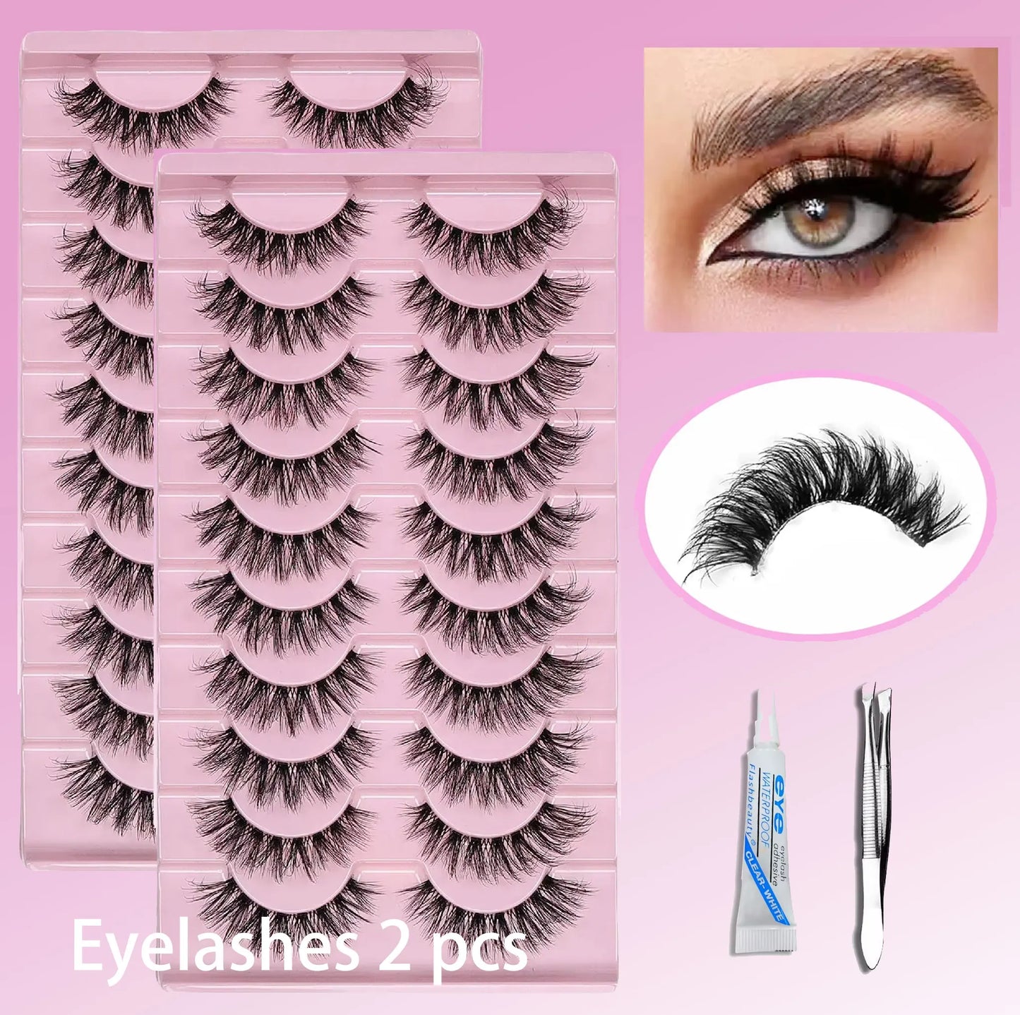 False Eyelashes Russian Strip Lashes Extension D-Curl Faux Mink Lashes 3D Effect False Eyelashes 10 Pairs