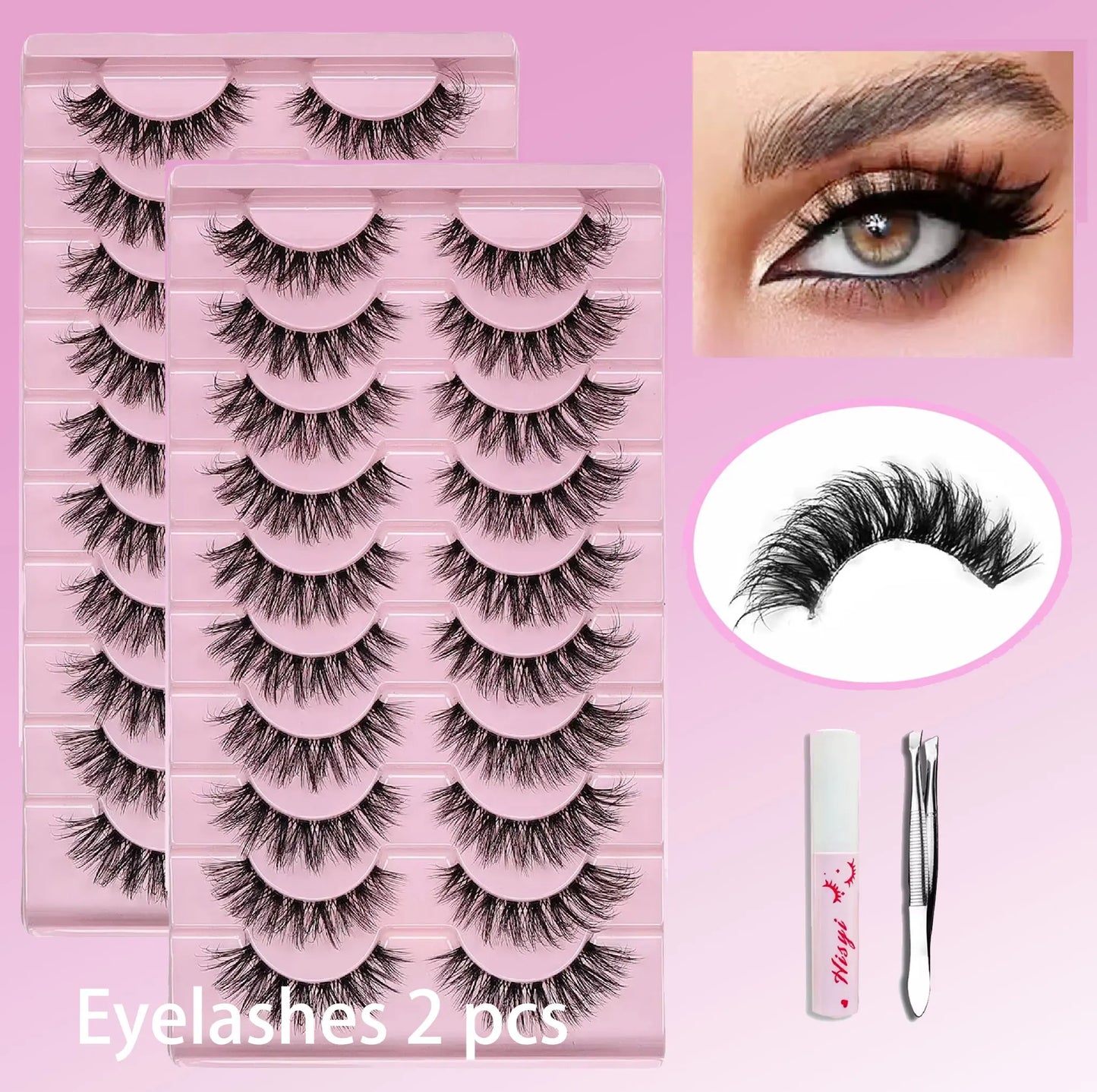 False Eyelashes Russian Strip Lashes Extension D-Curl Faux Mink Lashes 3D Effect False Eyelashes 10 Pairs