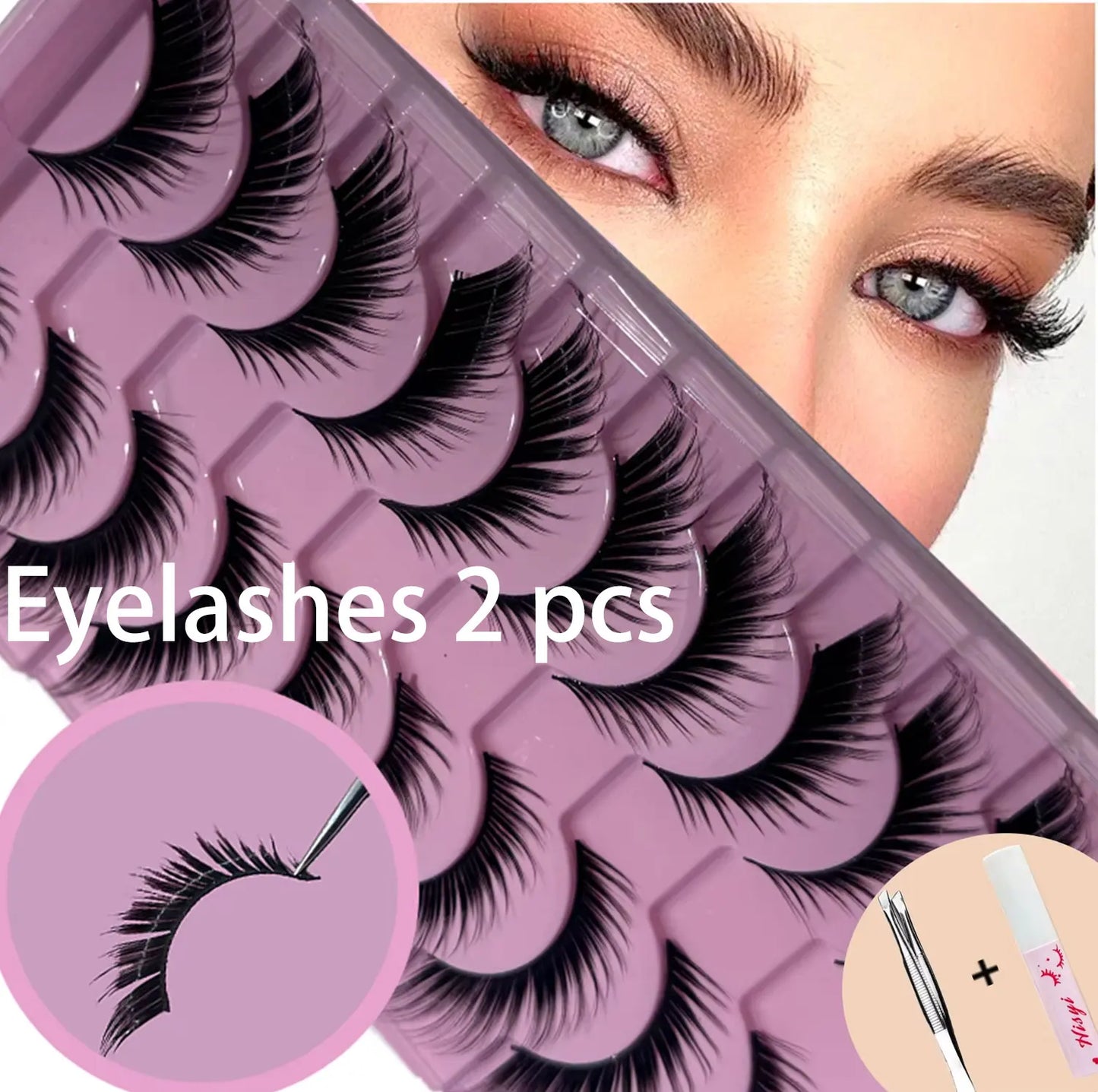 False Eyelashes Russian Strip Lashes Extension D-Curl Faux Mink Lashes 3D Effect False Eyelashes 10 Pairs