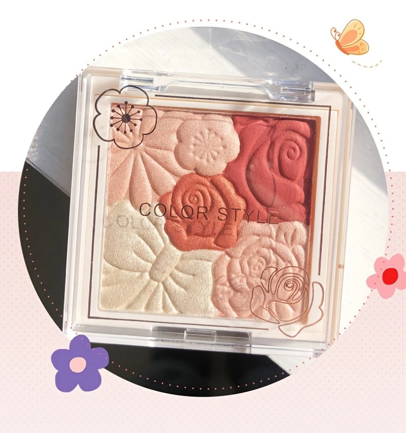 Makeup Blush Palette Natural Contour Highlight Palette Matte Pearlescent Embossed Petal Orange Blush Rouge Petal Blush Palette
