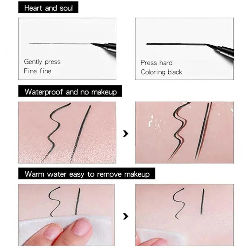 1/2 PCS Black Quick-Dry Eyeliner Pencil - 24H Lasting Smooth Matte Waterproof Anti-Smudge Liquid Eyeliner Makeup for Eyes