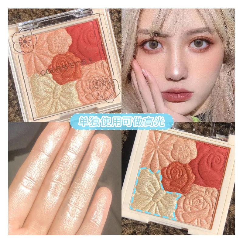 Makeup Blush Palette Natural Contour Highlight Palette Matte Pearlescent Embossed Petal Orange Blush Rouge Petal Blush Palette