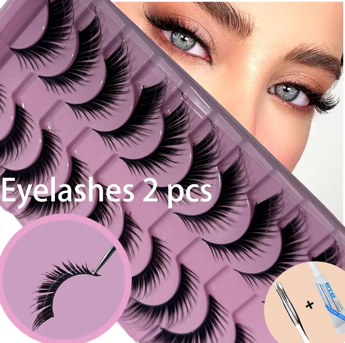 False Eyelashes Russian Strip Lashes Extension D-Curl Faux Mink Lashes 3D Effect False Eyelashes 10 Pairs