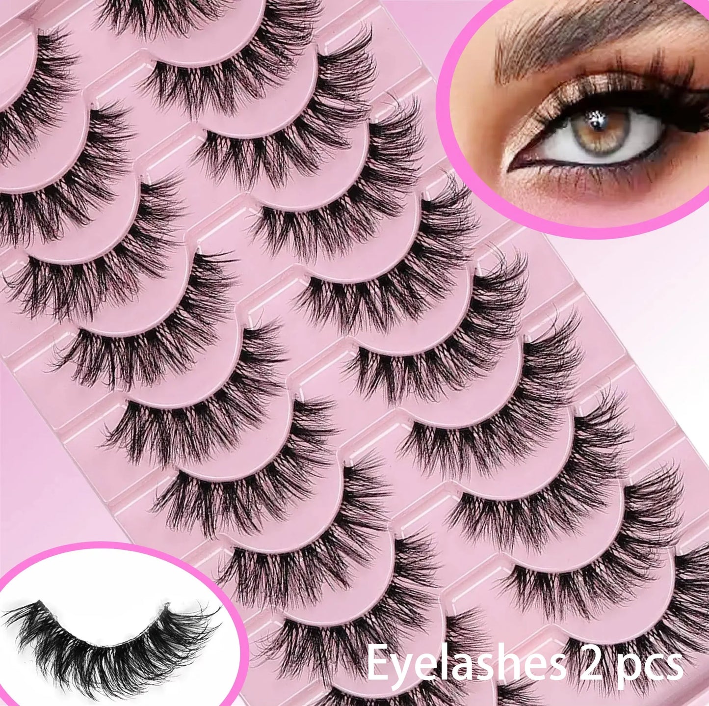 False Eyelashes Russian Strip Lashes Extension D-Curl Faux Mink Lashes 3D Effect False Eyelashes 10 Pairs